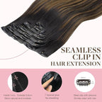 GOO GOO Clip in Hair Extensions Real Human Hair, Remy Human Hair Extensions Clip ins for Women, Natural Human Hair, 22 Inch 140g 7Pcs, 1B/6/1B Balayage Natural Black to Chestnut Brown