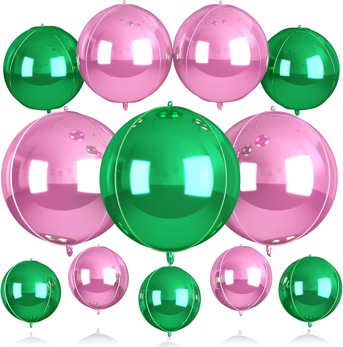12Pcs Green and Pink Round Balloons Foil, Big Pink Metallic Balloons by BIAPIAN