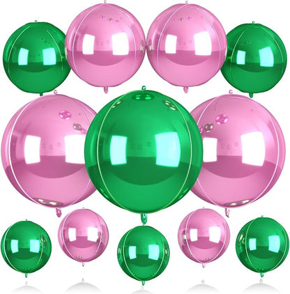 12Pcs Green and Pink Round Balloons Foil, Big Pink Metallic Balloons by BIAPIAN