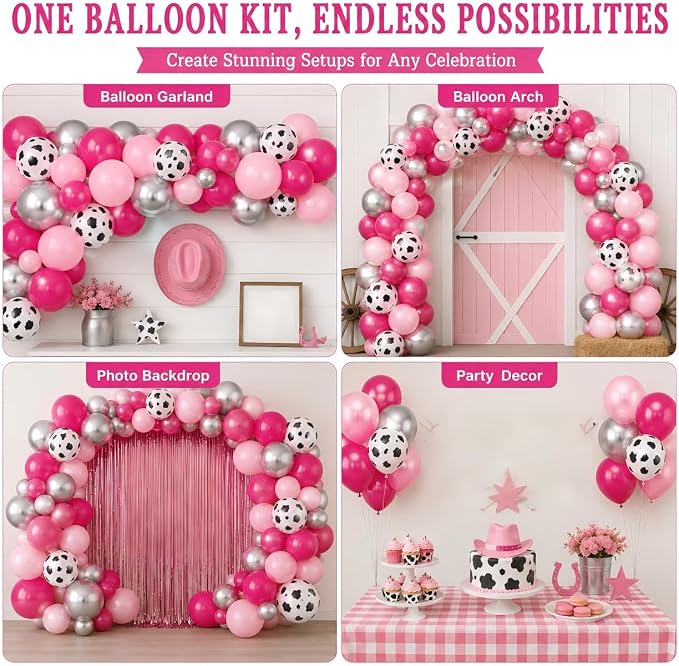 Hot Pink Silver Cow Balloons Disco Cowgirl Birthday Last Rodeo Party Decor | - Image 6