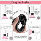 Universal Hair Diffuser Adaptable Hair Dryer Attachment for Blow Dryer Nozzles from 1.7 to 2.2 inch Diameter (Pink with Shampoo Brush)