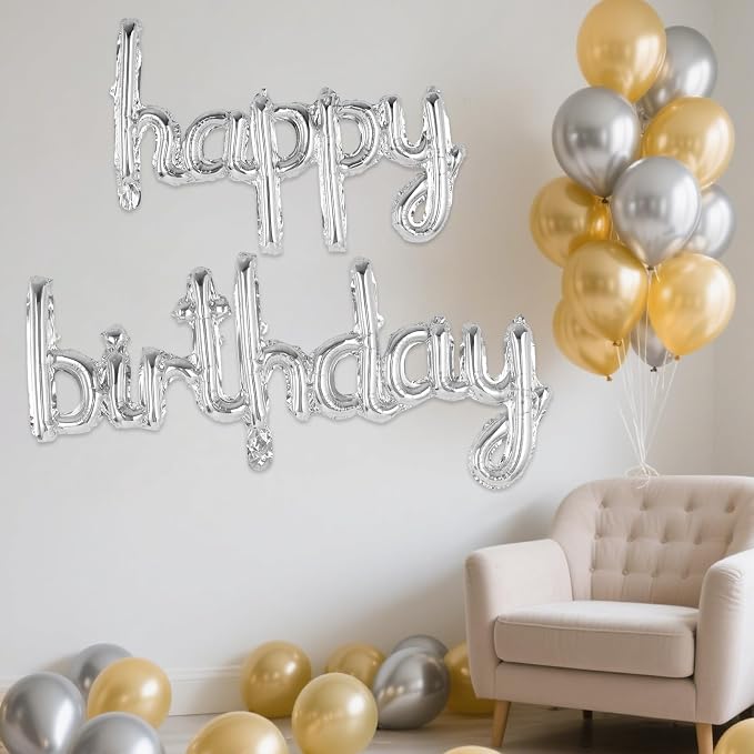 Happy Birthday Balloons Banner Foil Letters Balloons Connected, Personalized - Image 3