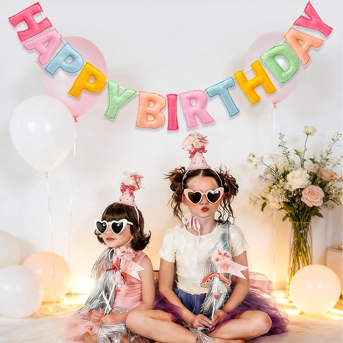 Pre-Strung 3D Pastel Felt Happy Birthday Banner, Macaron Birthday Garland | - Image 3