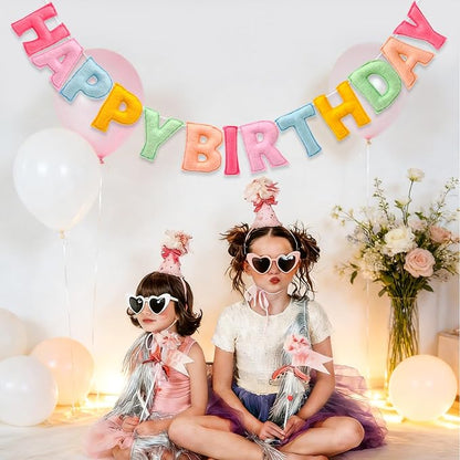 Pre-Strung 3D Pastel Felt Happy Birthday Banner, Macaron Birthday Garland | - Image 3