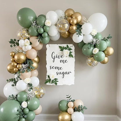 RUBFAC Sage Green White Gold Balloon Arch Kit Different Sizes 129pcs | Pack of - Image 7