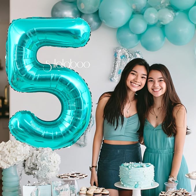 40 Inch Big Teal Blue Number 5 Foil 0-9 Mylar Helium Balloons | Large Digital - Image 5