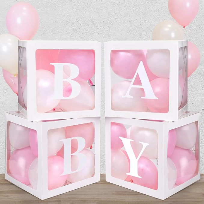 Baby Boxes with 4 Letters, 40 Pink Balloon by TILBLKUP