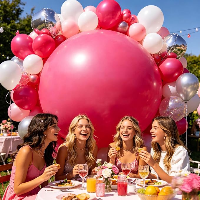 5Pcs Hot Pink Big Balloons 36 Inch, Round Large Latex Party Balloons - Image 6