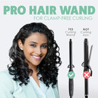 MINT Professional Clamp-Free Curling Wand 3/4 Inch for Long Hair | Extra Long Curl Wand 4-Heater Ionic Ceramic Tourmaline Barrel | Best Curling Wands | Adjustable 230-430°F | Worldwide Dual Voltage