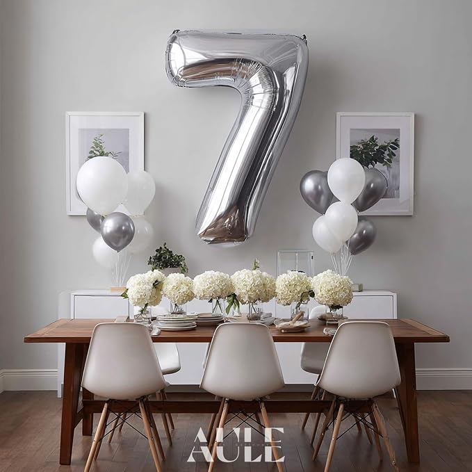 AULE 40 Inch Silver 7 Balloon Number Foil 0-9 Birthday Big Numbers | Birthday - Image 2