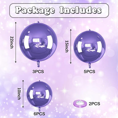 14 Pcs Purple Round Foil Balloons 22/15/10 4D Ball Balloons Light Baby Lavender - Image 2
