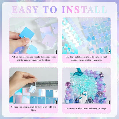 Shimmer Wall Backdrop Blue Wall Panels 12Pcs Square Sequin Shimmer Wall - Image 5