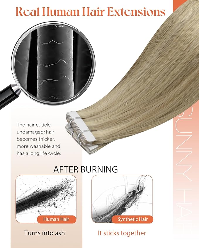 Sunny Hair Tape in Hair Extensions Real Human Hair Invisible Remy Hair Extensions Tape ins for Women Golden Blonde Highlight Medium Blonde 12 inch 20Pcs 30G