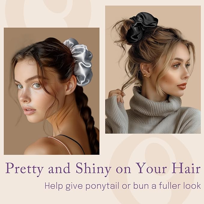 OLESILK Silk Scrunchies Oversized 100% Mulberry: Large for Long Thick Hair, Soft and Smooth for No Damage Hair Care Sleeping, Vintage Fashion