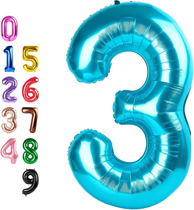 Number Balloons 3 Balloon Light Blue by Enyeopd