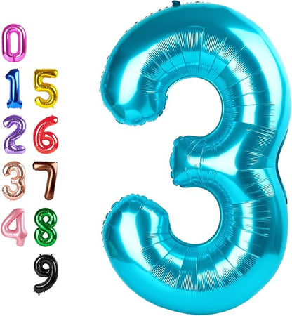 Number Balloons 3 Balloon Light Blue by Enyeopd