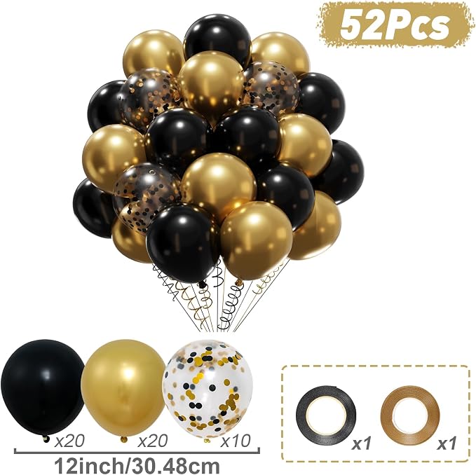 Patimate Black Gold Confetti Balloons Set - Image 4