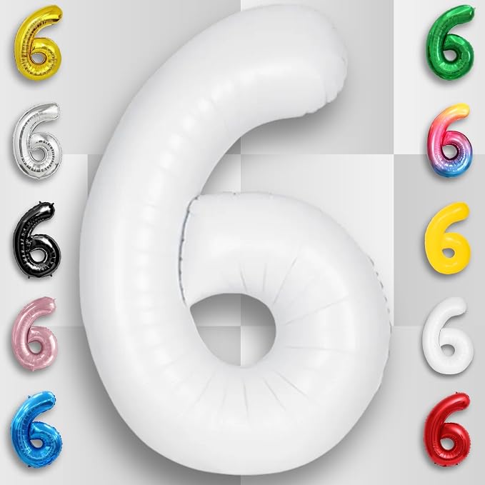 White Number Balloon 6 Mylar Foil Balloons 32 inch - Image 4