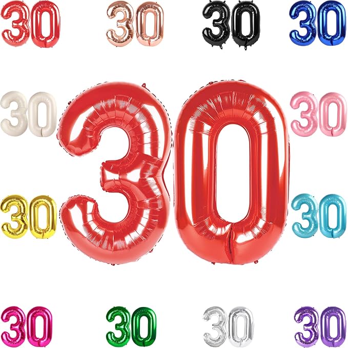 Red Number 30 Balloon 40 Inch by IWERP