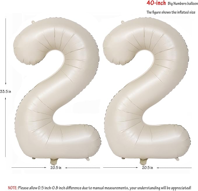 40 In Cream white Number Balloons Helium Foil Mylar Balloon Digital 22 | - Image 2