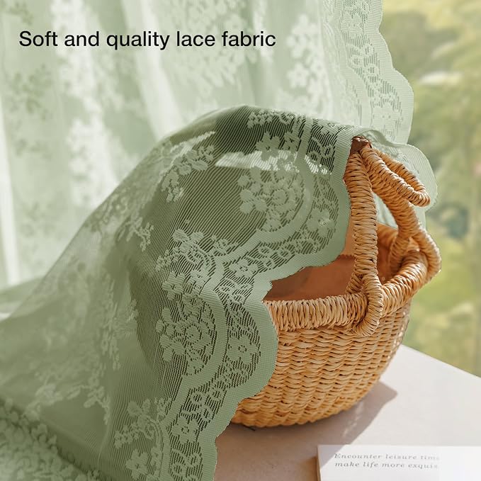 Anmao Vintage Lace Kitchen Curtains 36 Inches Long 2 Panels, Romantic Semi - Image 4