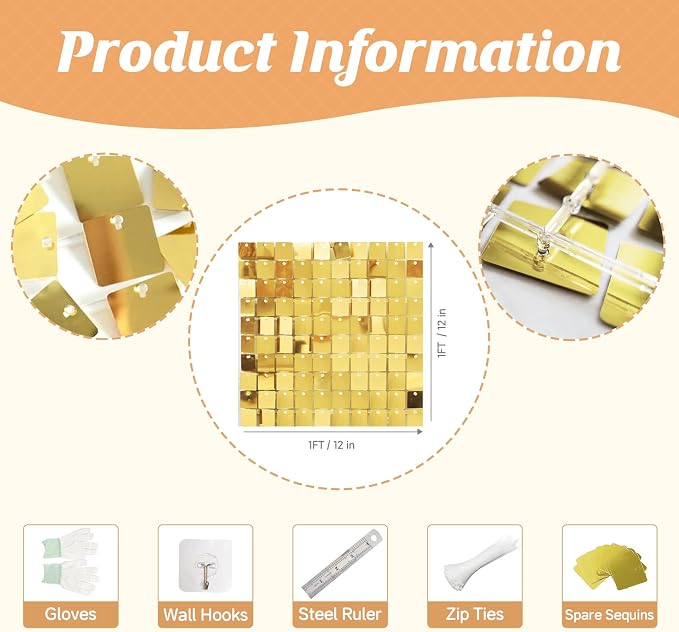 4x6 FT Light Gold Shimmer Wall Backdrop, Glitter Bling Photo Backdrop - Image 2