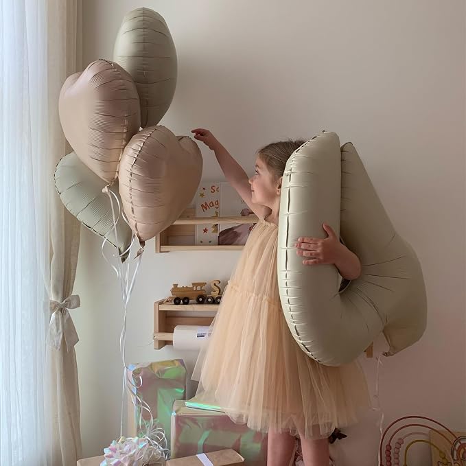 Cream White Beige Heart Balloons, 18Inch Retro Apricot Helium Polyester Film - Image 4