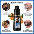 Men's Black Beard Dye, Black Hair Dye for Gray Hair Coverage, 3 in 1 Hair Dye Shampoo, Mustache & Beard Dye for Men, Quick & Easy to Use at Home, Long Lasting Beard Color for Men 200ML