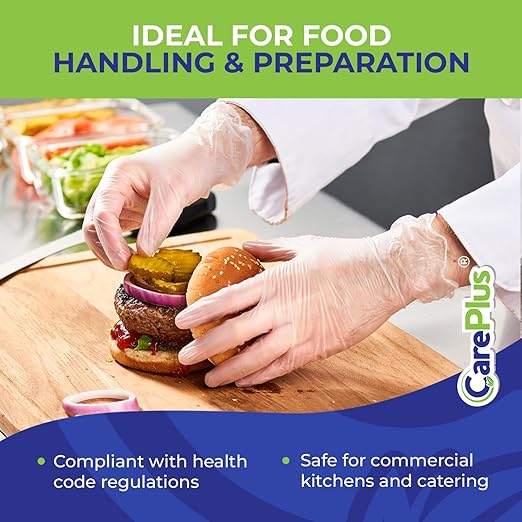 CARE PLUS Vinyl Gloves Clear Small Size 200 Count | Heavy Duty, Non-Sterile, Powder-Free, Latex-Free Rubber | Food Prep, Kitchen & Cleaning Gloves, Ideal for Professional Use