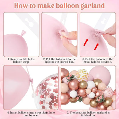 Amandir 135pcs Rose Gold Balloons Pink Girl Baby Shower Decorations | Butterfly - Image 5