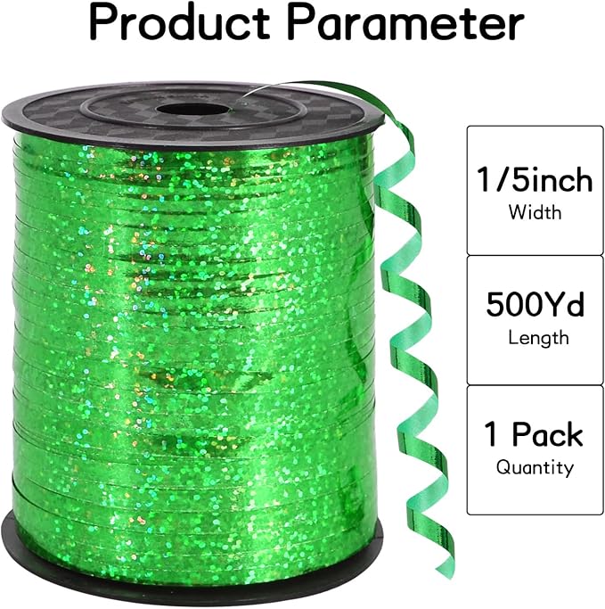BEISHIDA 500 Yards Green Crimped Curling Ribbon Balloon String, Shiny Metallic - Image 2