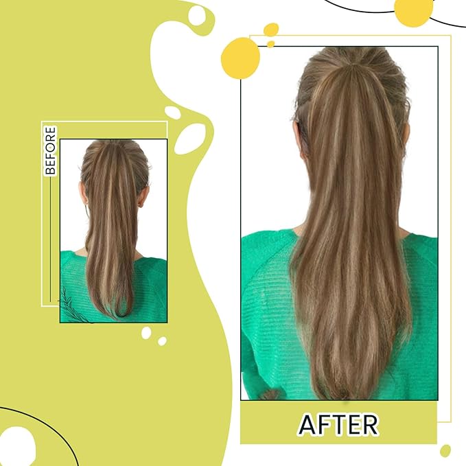 RUNATURE Real Hair Ponytail Extension, Clip in Ponytail Extension Human Hair with Magic Paste, Straight Soft Remy Human Hair Pony Tail, 16 Inch 80g #3P12 Walnut Brown Highlight Caramel Blonde