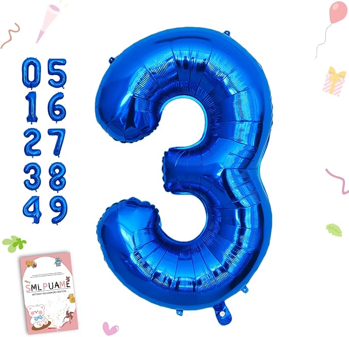 40 Inch Navy Blue 3 Balloon for 3rd Birthday Party, Helium Giant Foil Number 3 by Smlpuame
