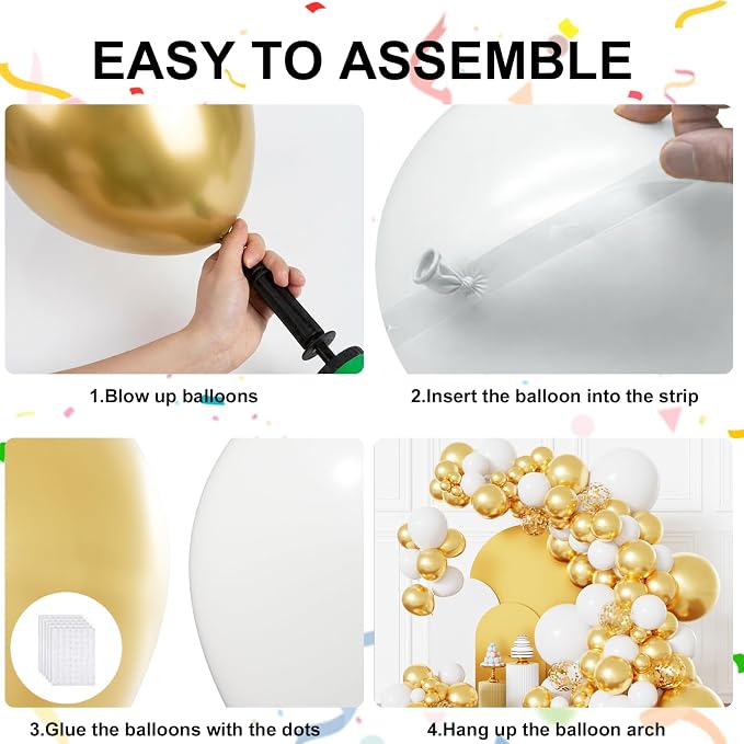 White and Gold Balloons Arch Kit, 18 12 10 5 inch, - Image 3