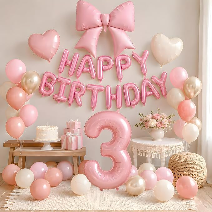 Dusty Pink Number 3 Balloon, 3rd Birthday Decorations - Image 4