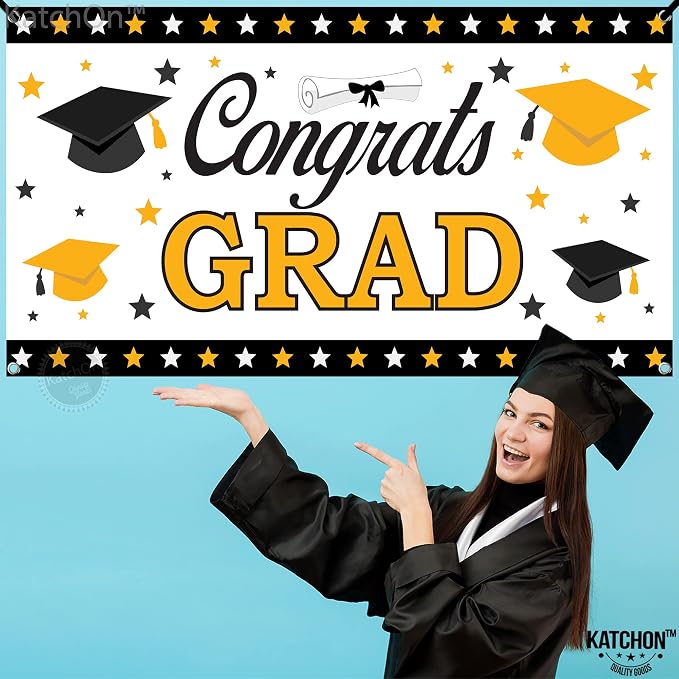 KatchOn Congrats Grad Banner 72x44 Inch | White, Congratulations Wall Poster - Image 2
