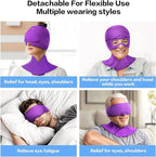 3 in 1 Migraine Relief Cap Neck Ice Pack Wrap Gel and Ice Eye Masks, Detachable Ice Caps with Eyes Masks, Hot and Cold Therapy for Relief of Headaches, Stiff Neck and Eye Fatigue (Purple)