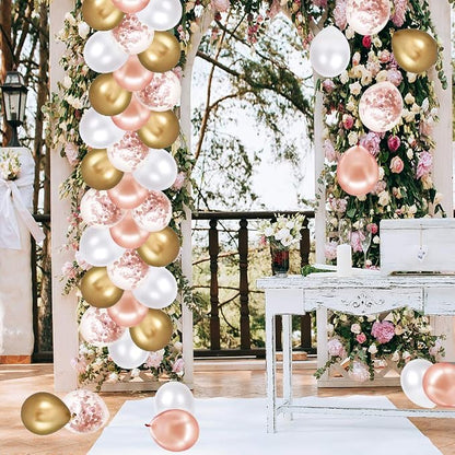 Rose Gold Confetti Latex Balloons, 60 Pack White Balloons 12 Inch - Image 7