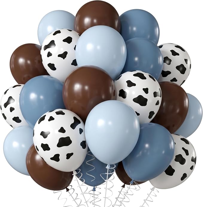 Blue Brown White Cow Balloons Rodeo Birthday Decoration Cowboy Baby Shower | by Unknown