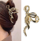 Metal Bow Hair Clips Bow Hair Claw Clips with Pearl Large Bowknot Claw Clip Strong Hold Nonslip Hair Jaw Clip for Thin Thick Hair Stylish Hair Accessories for Women Gold