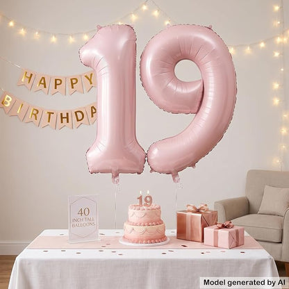 40" Light Pink Foil Number 19 Balloon - Image 5