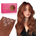 WENNALIFE Seamless Clip In Hair Extensions Human Hair, 18 Inch 130g 7pcs Dark Auburn Copper Real Hair Extensions Clip in Human Hair Invisible PU Skin Weft Natural Remy Human Hair Extensions