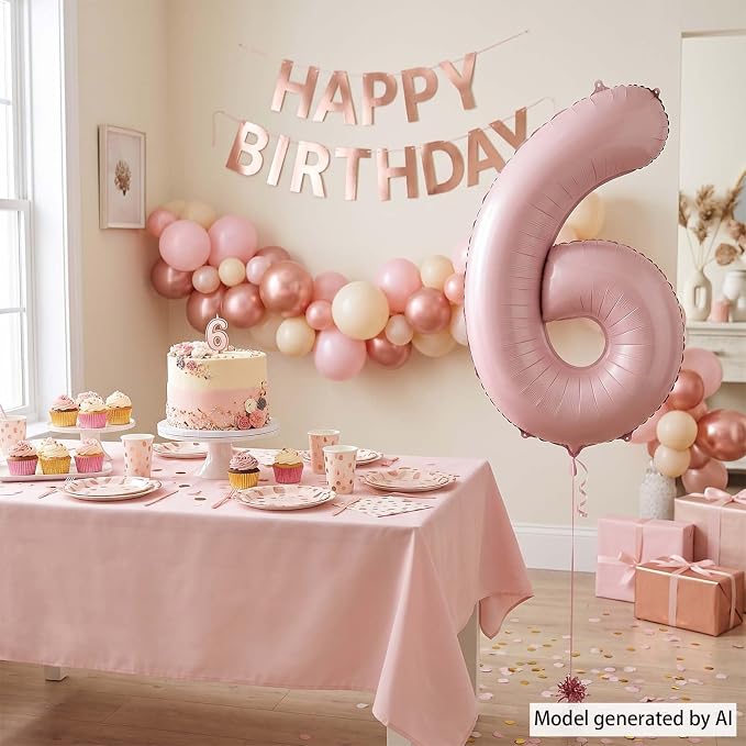 Baby Pink Number 6 Balloon 40 Inch, Foil Digit Milestone Party Supplies | - Image 7