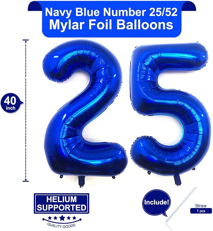 40 Inch Navy Blue 25 Number Balloons Giant Jumbo Huge 25 or 52 Foil Mylar - Image 2