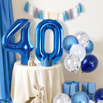 Large Foil Number 40 Balloons, Big Light Navy Blue 40 Helium Balloon - Image 6