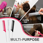 Rat Tail Combs for Parting,Protable Retractable Rat Tail Comb-Parting Combs for Hair Stylist-Stainless Steel Pin Tail Fine Tooth Teasing Comb Heat Resistant Anti Static(Pink)
