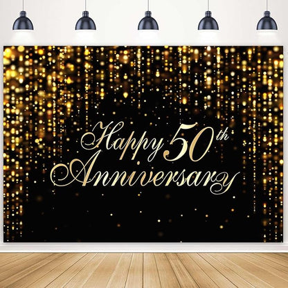 Happy 50th Anniversary Backdrop, 50th Wedding Anniversary Party Banner Black by Ayayiya