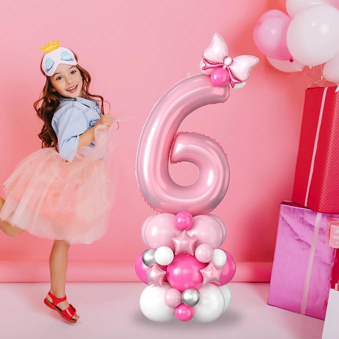 40 Inch Pink Number 6 Balloon for 6th Birthday Decorations Pastel Baby Pink - Image 3