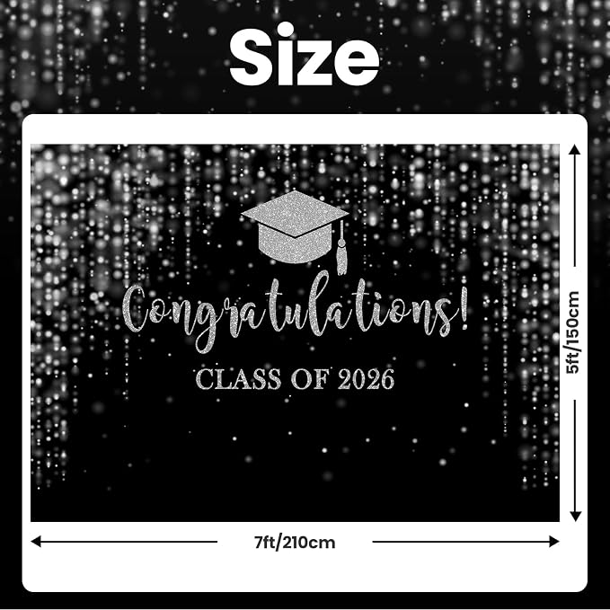 Mocsicka Class of 2026 Backdrop Black Silver Glitter Bokeh Graduation Party - Image 4
