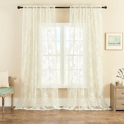 SEEKRIGHT Victorian Floral Lace Curtains, Light Filtering, Semi-Sheer, by SEEKRIGHTHomeDecor